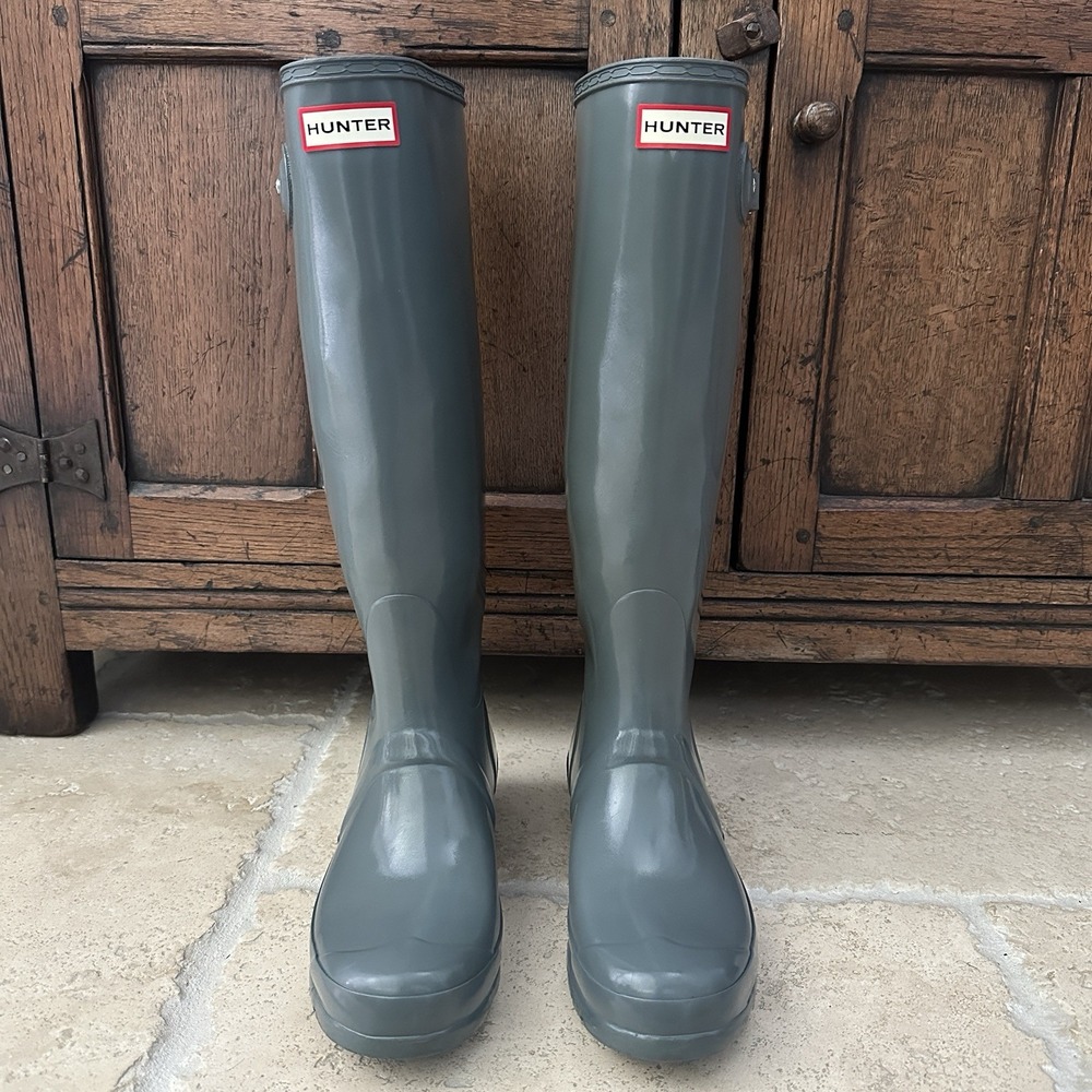 Hunter Boots Original Tall Rain Boots Women's Size 8 Dark Slate Glossy Outdoors